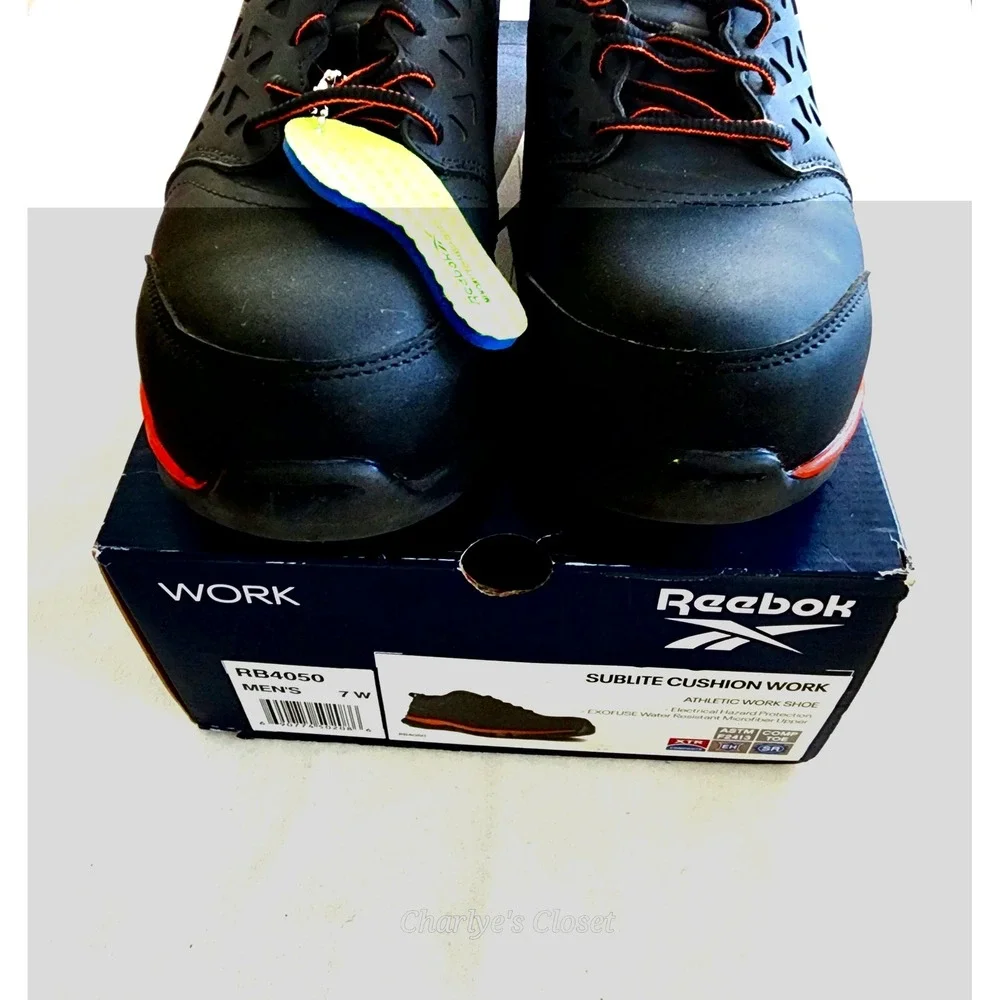 Reebok Sublite Cushion Blk/Orange‎ Comp Toe RB4050 Work Shoe USM-7W W-9W